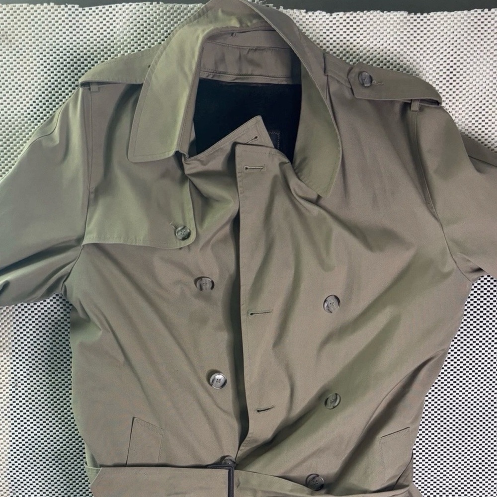 Botany 500 Mens Trench Coat Tan Khaki Double Breasted Belted Faux Fur Liner 40L - Picture 7 of 9